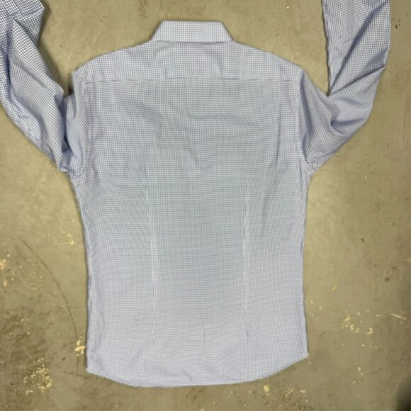 XACUS Dress Shirt Textured Made in Italy Cotton Long Sleeve Blue 16.5 Large - Picture 9 of 9